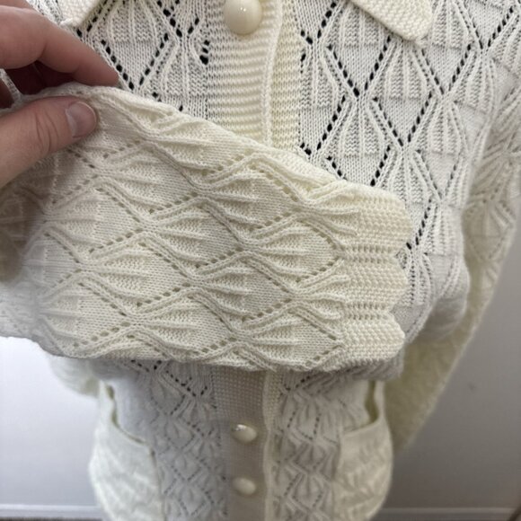 Vintage Woodwards Woman L Acrylic 70s Cardigan Sweater Knit White - Picture 4 of 6